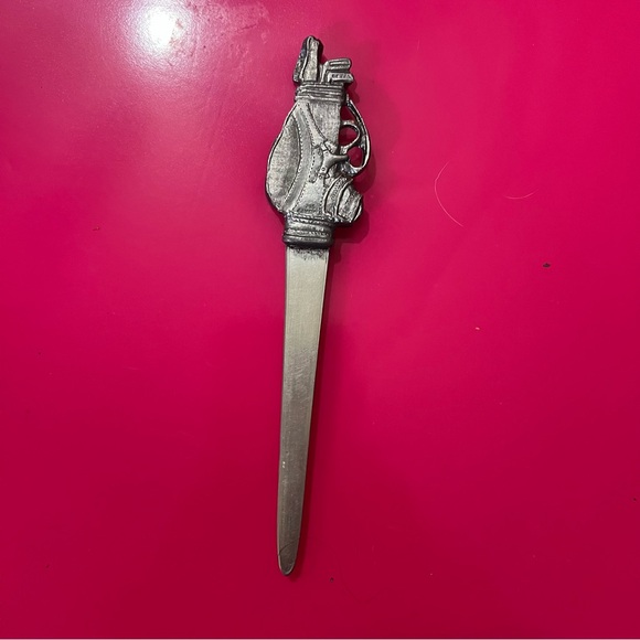 Vintage Pewter Hefty Letter Opener with Golf Bag and Golf Clubs 1985 by Metzke - Picture 2 of 6